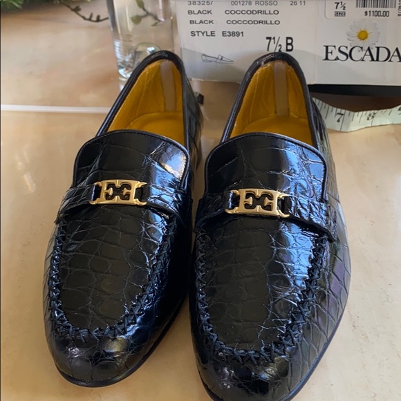 Escada Shoes - ESCADA black “cocodrillo” embossd leather loafers